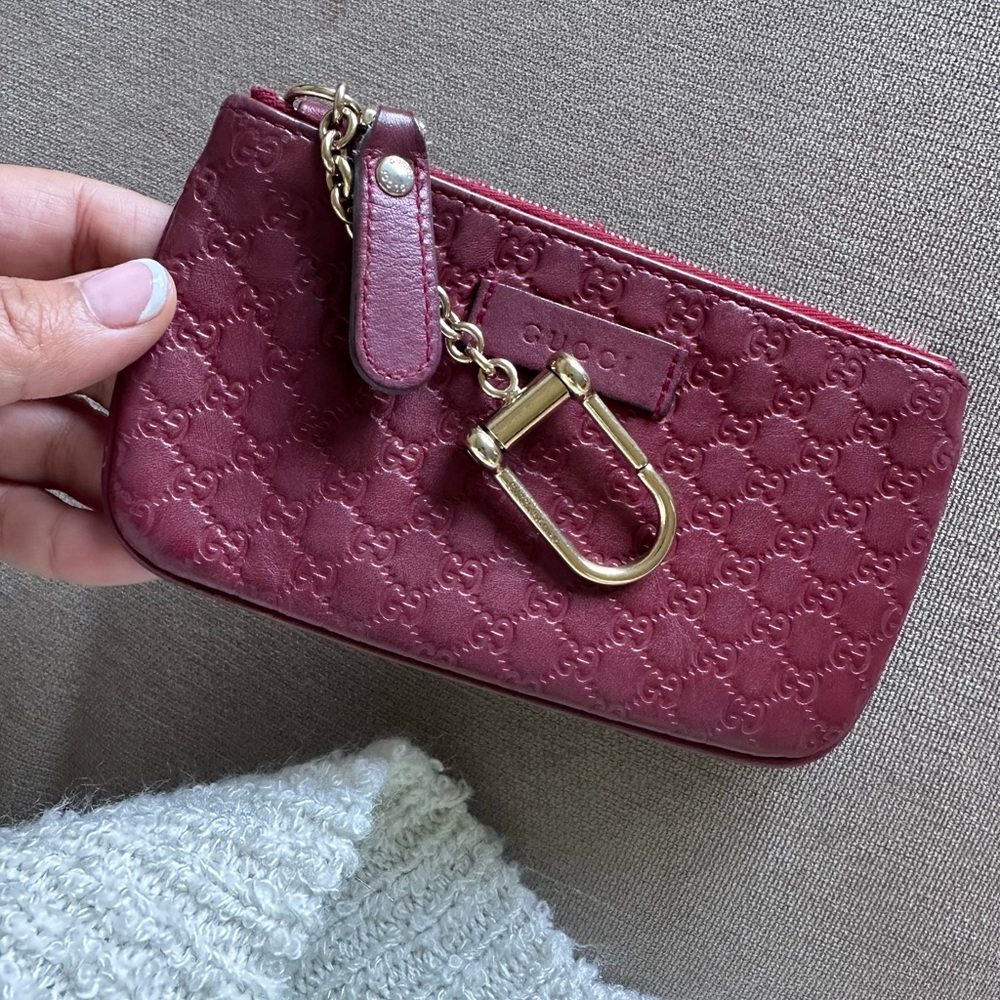 Gucci Red Monogram Pouch with Gold Hardware